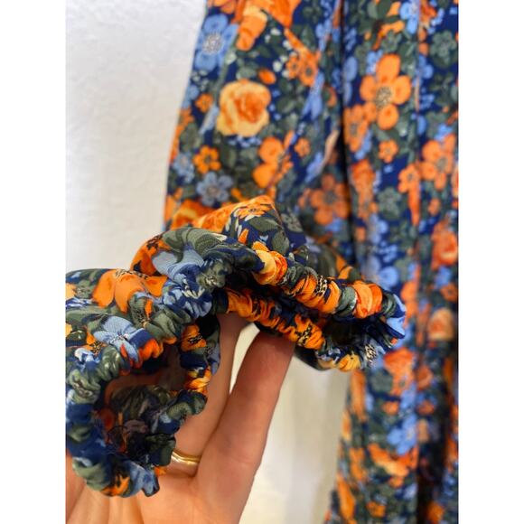 Kirundo Floral Mini Shift Dress EUC Sz Lg Ruffle Hem Neck Tie Polyester Light - Picture 3 of 13